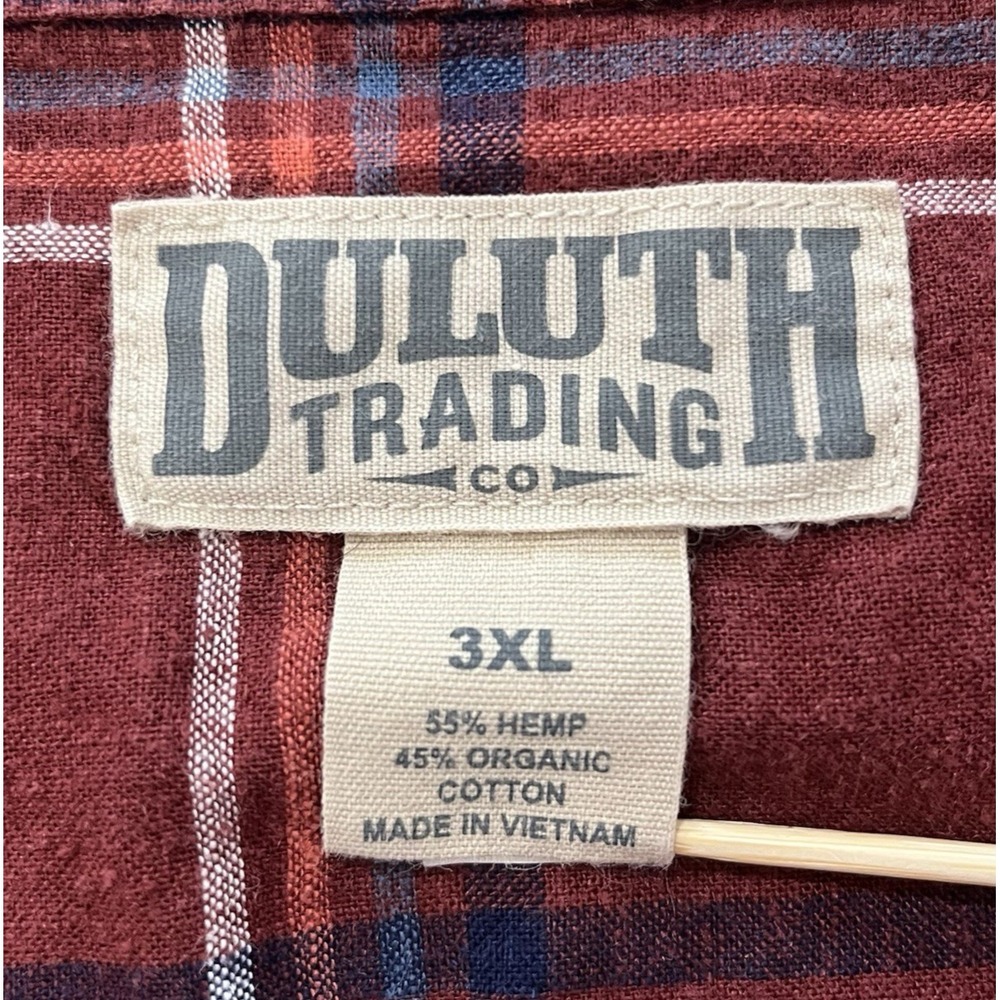 Duluth Trading Mens Shirt 3XL Red Plaid Short Sleeve Hemp Organic Cotton Outdoor - Picture 3 of 7
